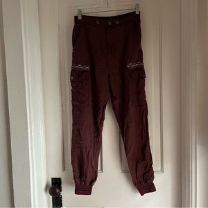 Desigual | Cropped Cargo Jogger pants Embroidered Rust Burgundy color size small